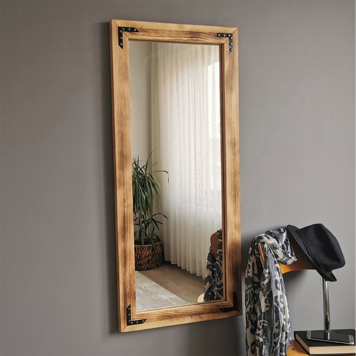 Hanah Home Espejo Bohemio de Madera Maciza de Pino, Nogal